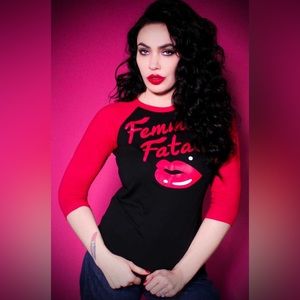 Femme Fatale Vixen by Micheline Pitt pinup rockabilly raglan tee